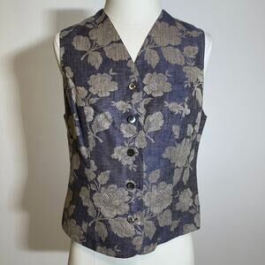 Talbots Navy Blue Floral Brocade Vest